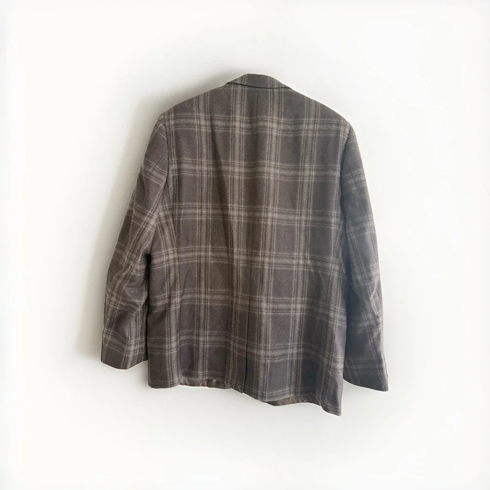 Ralph Lauren Blazer Mens 42R Gray Brown Plaid UltraFlex Lexington Wool Blend